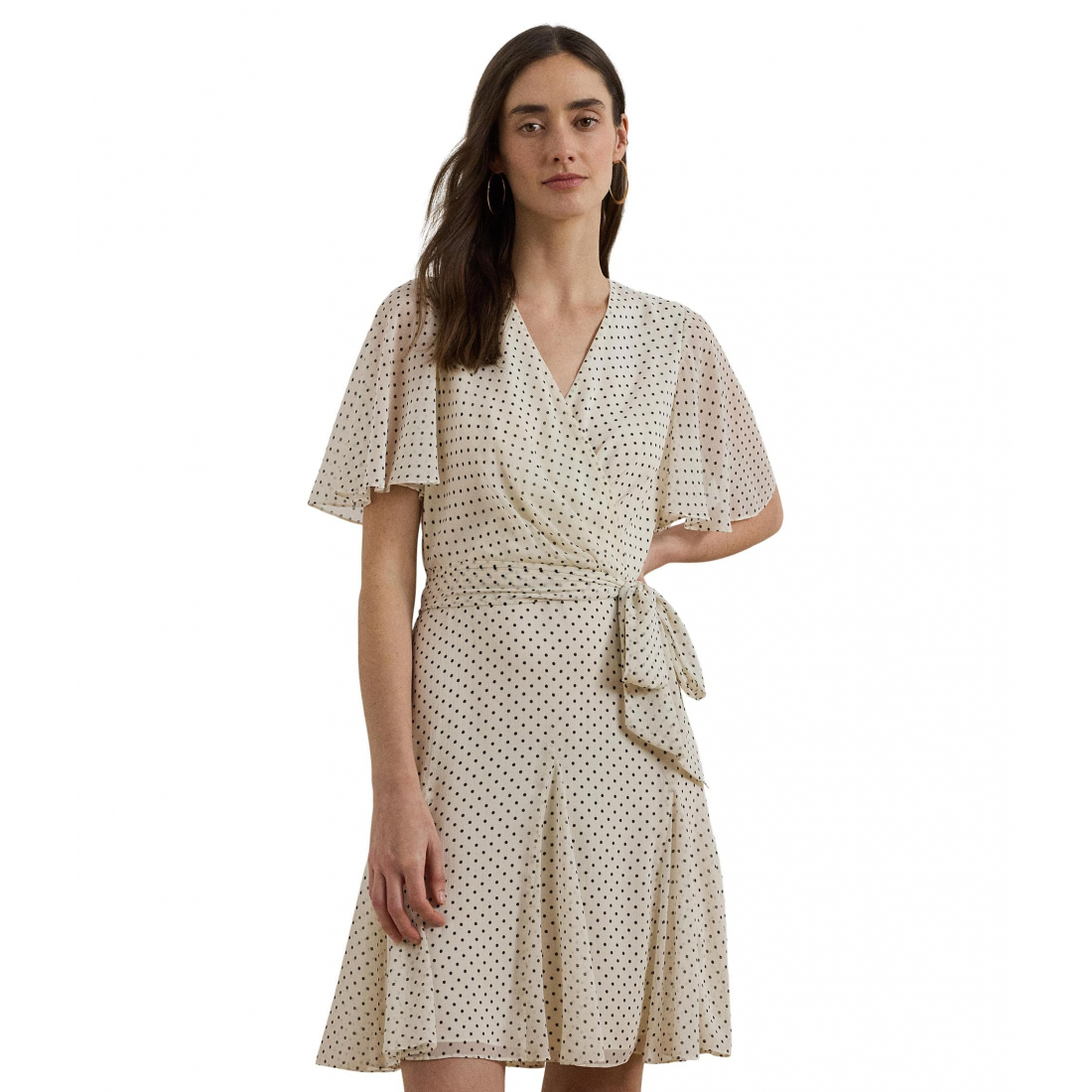 Robe mini 'Polka Dot Georgette Surplice' pour Femmes