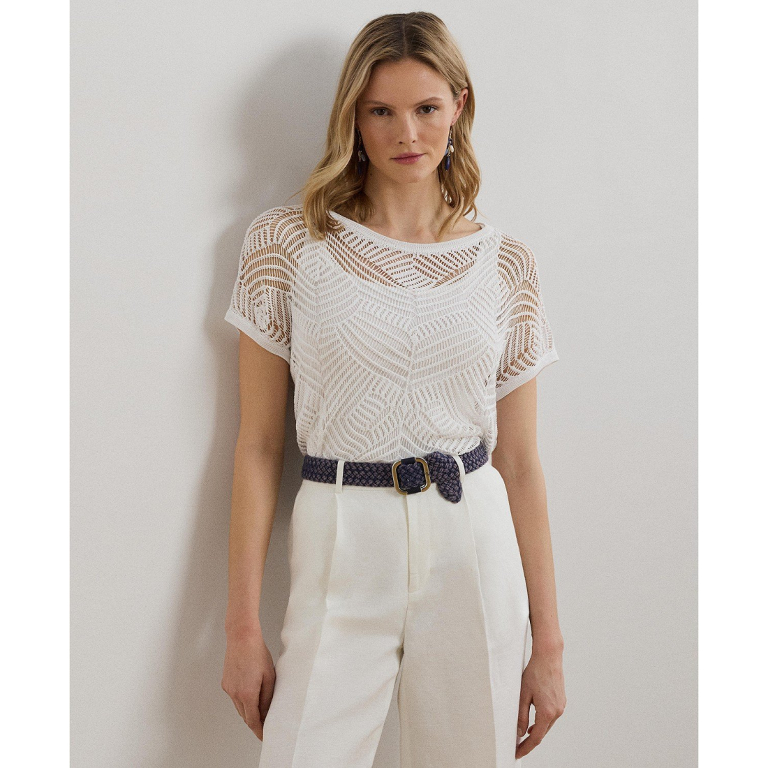 Pull à manches courtes 'Geo-Motif Mesh' pour Femmes