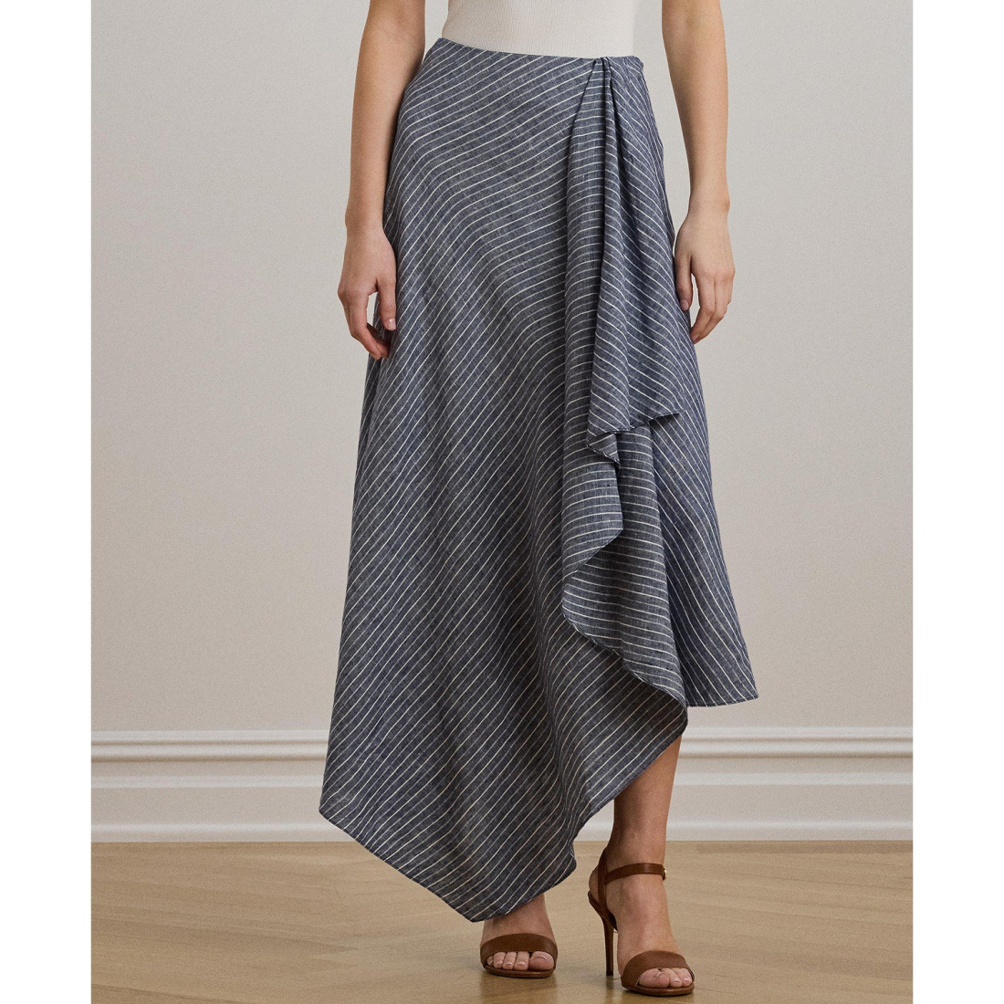 Jupe Midi 'Striped Linen A-Line' pour Femmes