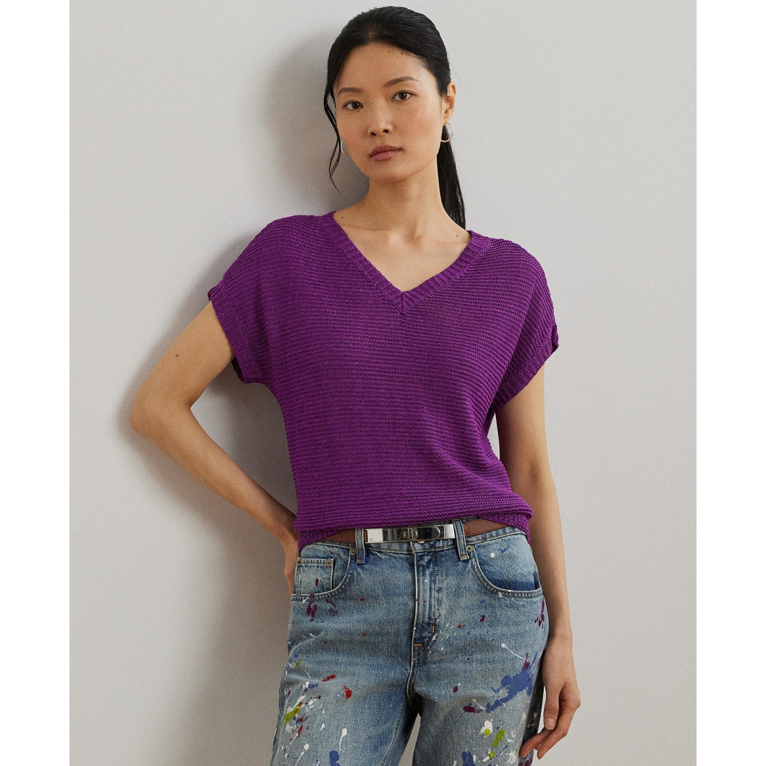 Pull à manches courtes 'Linen-Blend' pour Femmes