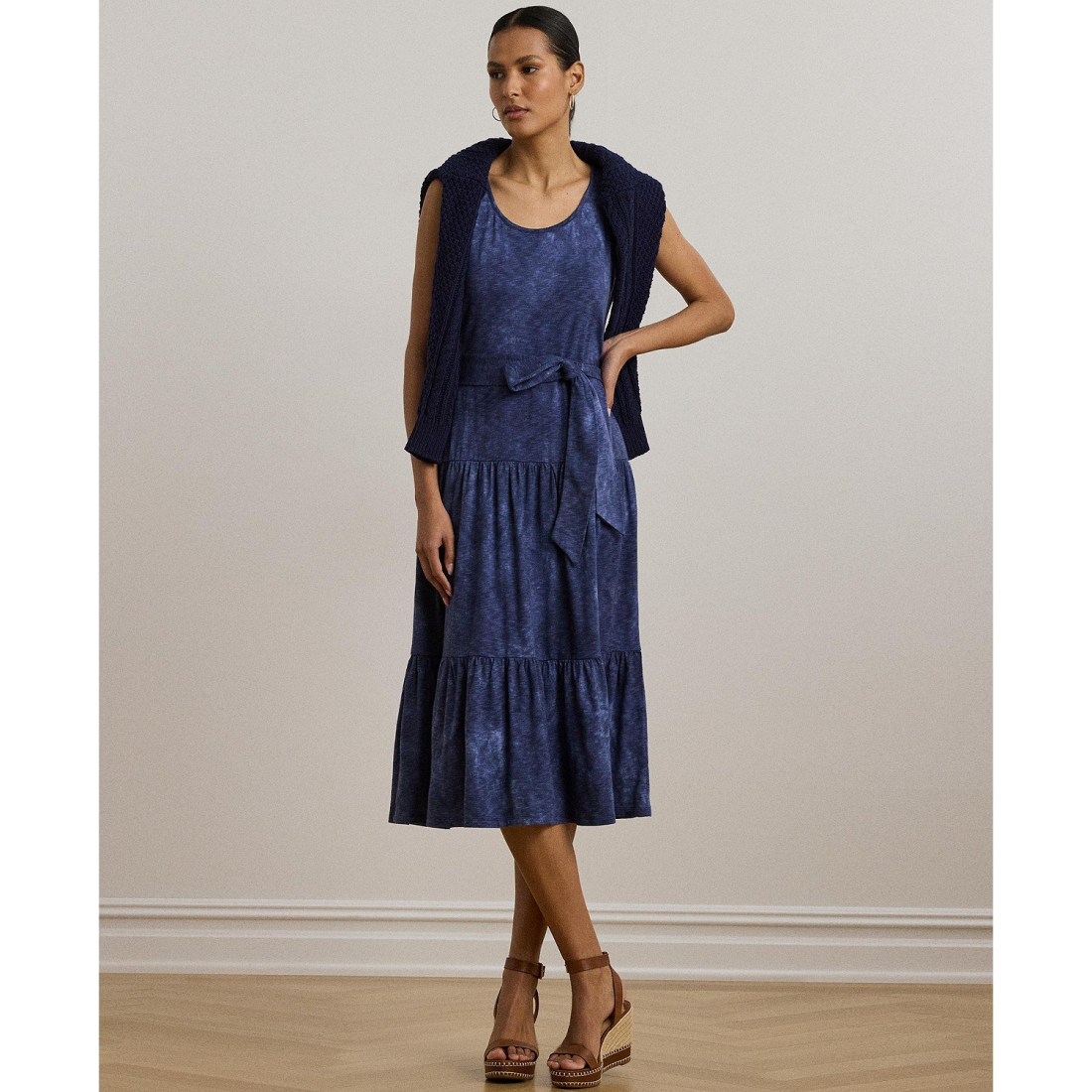 Women's 'Print Belted Slub' Midi Dress