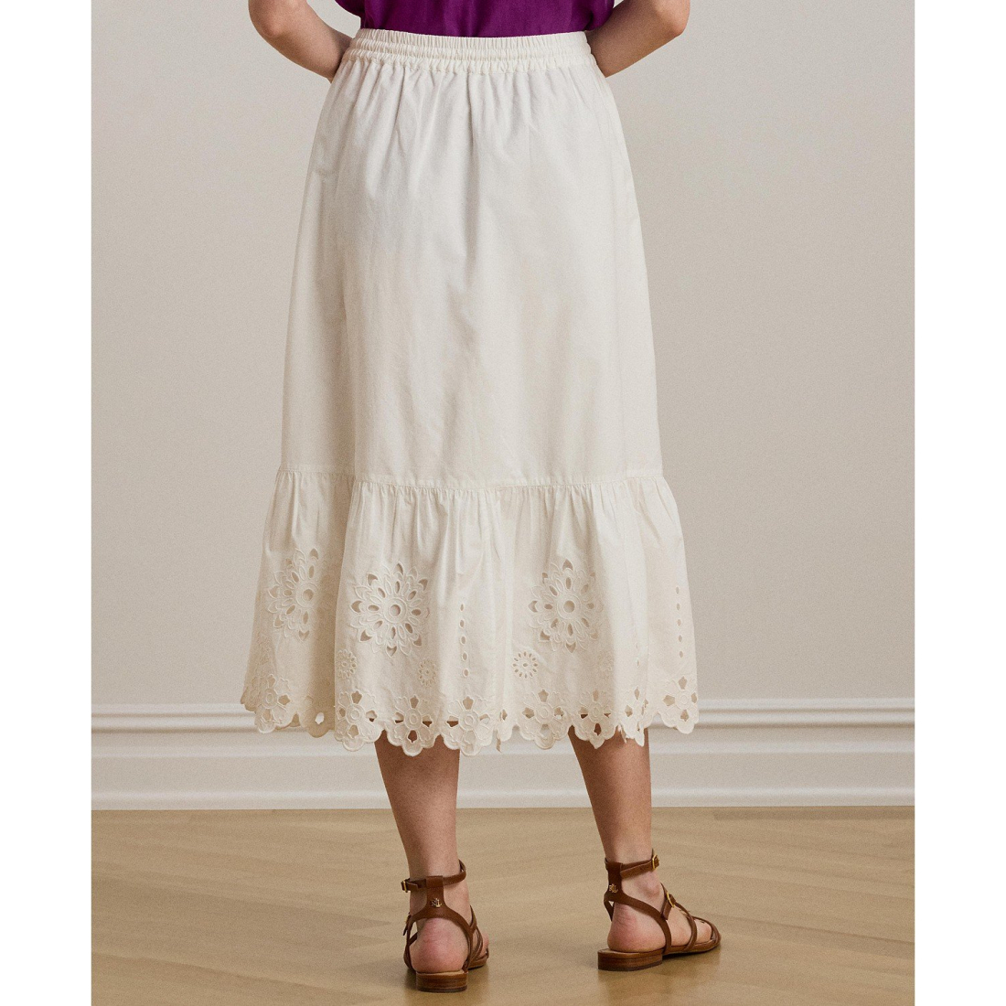 Jupe Midi 'Eyelet Cotton Broadcloth' pour Femmes