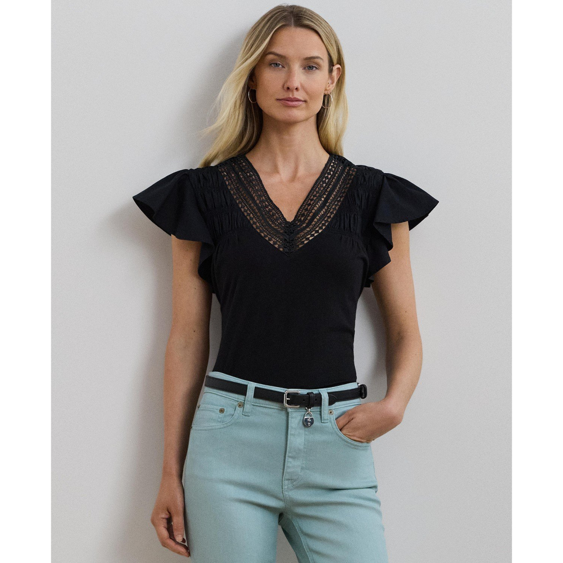 T-shirt 'Lace-Trim Jersey' pour Femmes