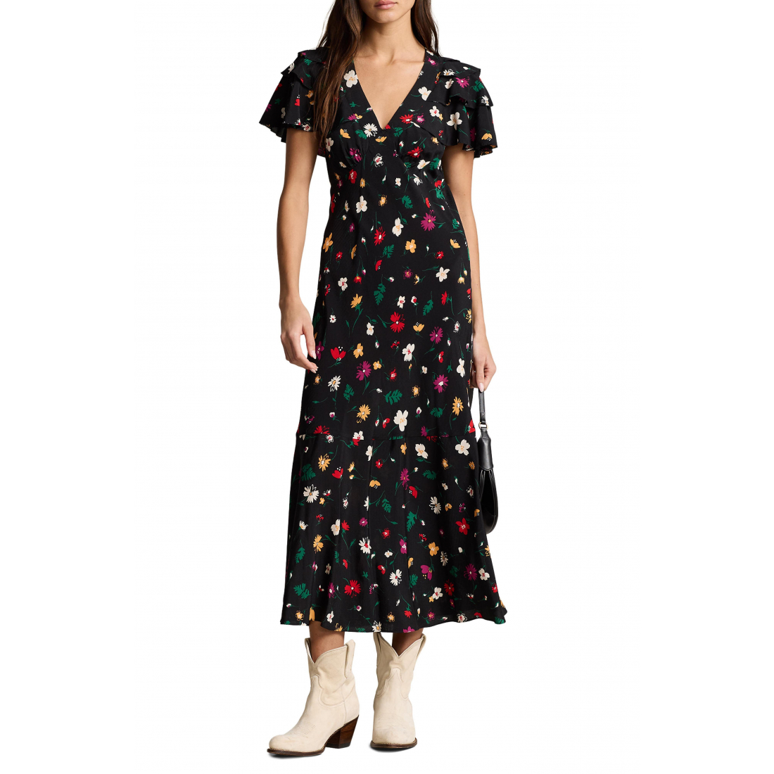 Robe Midi 'Nime Floral Mulberry Silk Crepe' pour Femmes