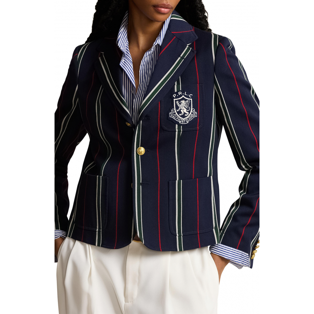 Blazer 'Stripe Logo Patch Wool Blend' pour Femmes