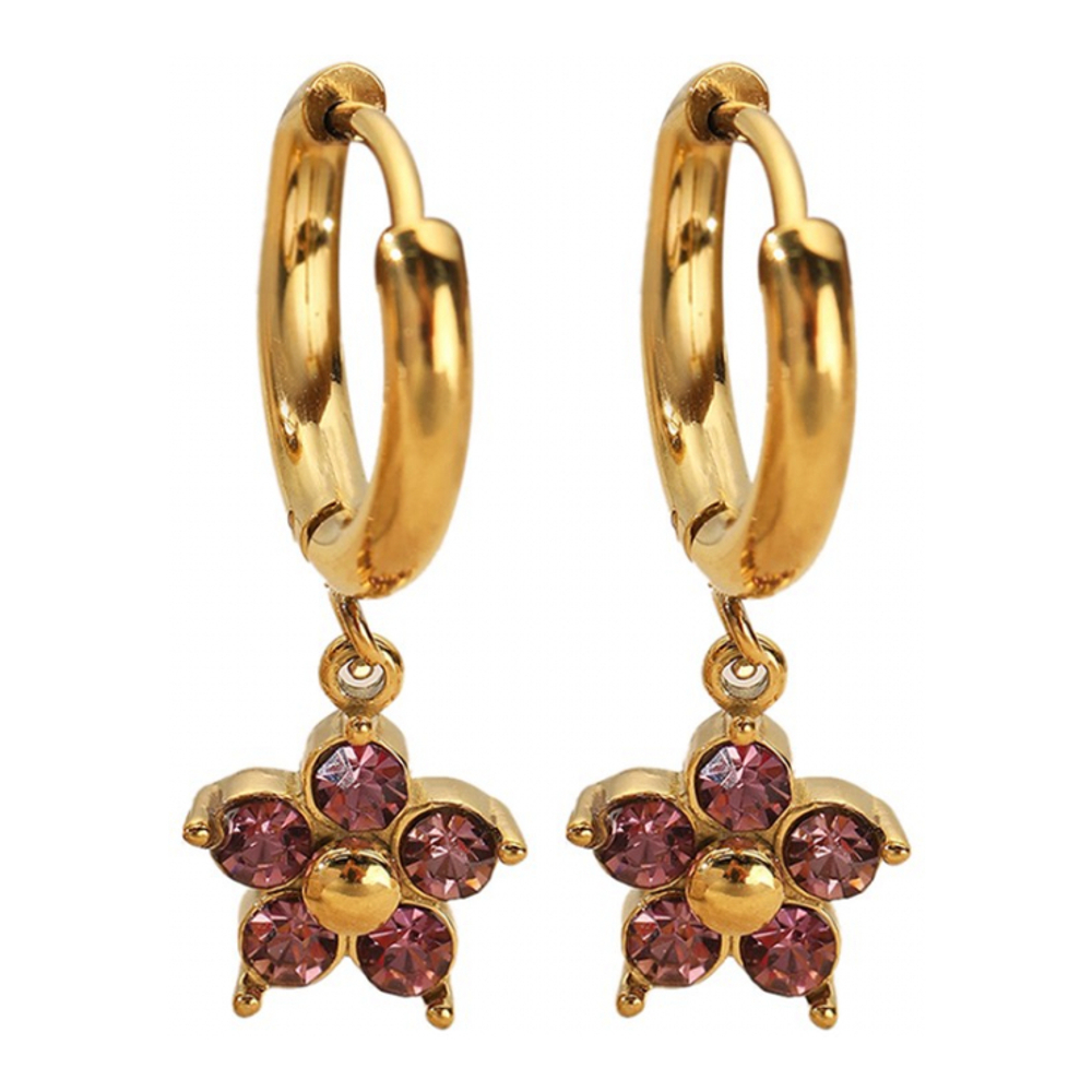 Boucles d'oreilles 'Five Petal Flower Huggie Hoop Drop' pour Femmes