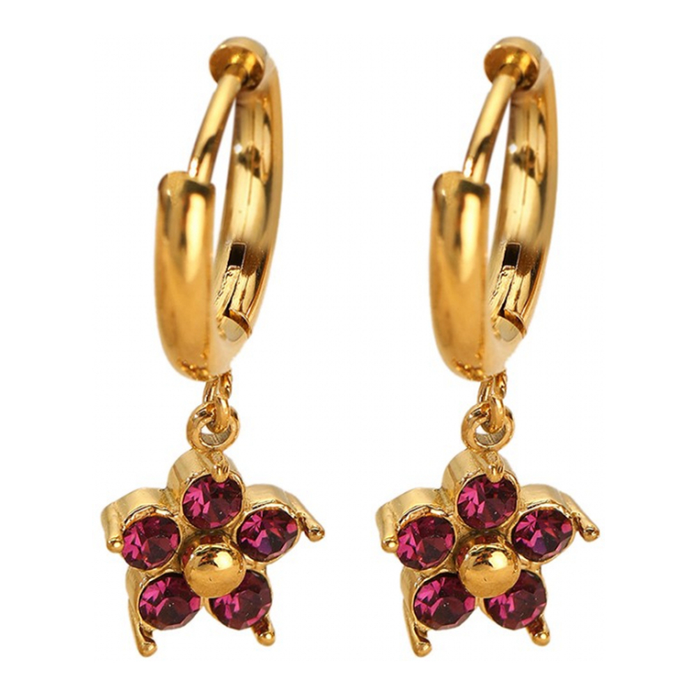Boucles d'oreilles 'Five Petal Flower Huggie Hoop Drop' pour Femmes