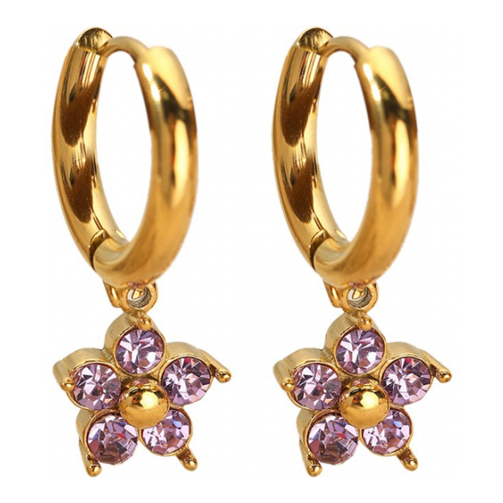 Boucles d'oreilles 'Five Petal Flower Huggie Hoop Drop' pour Femmes