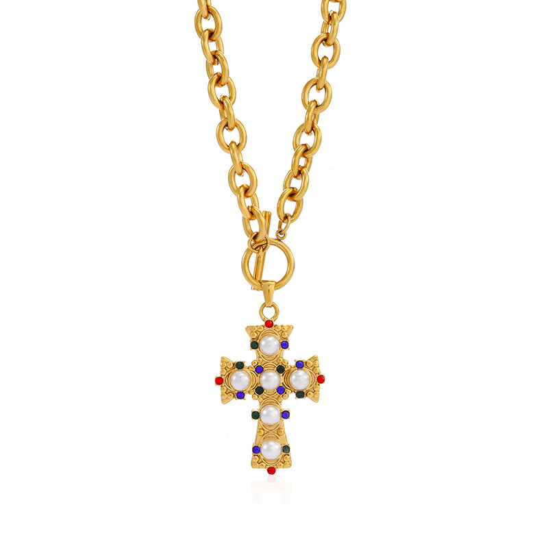 Women's 'Mueller Pearl Gemstone Cross' Pendant