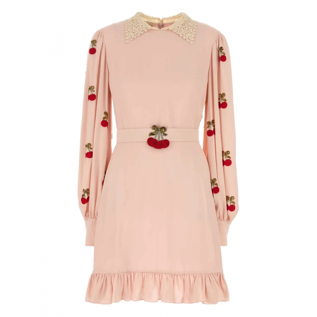 Robe mini 'Cherry-Embroidered Ruffled' pour Femmes