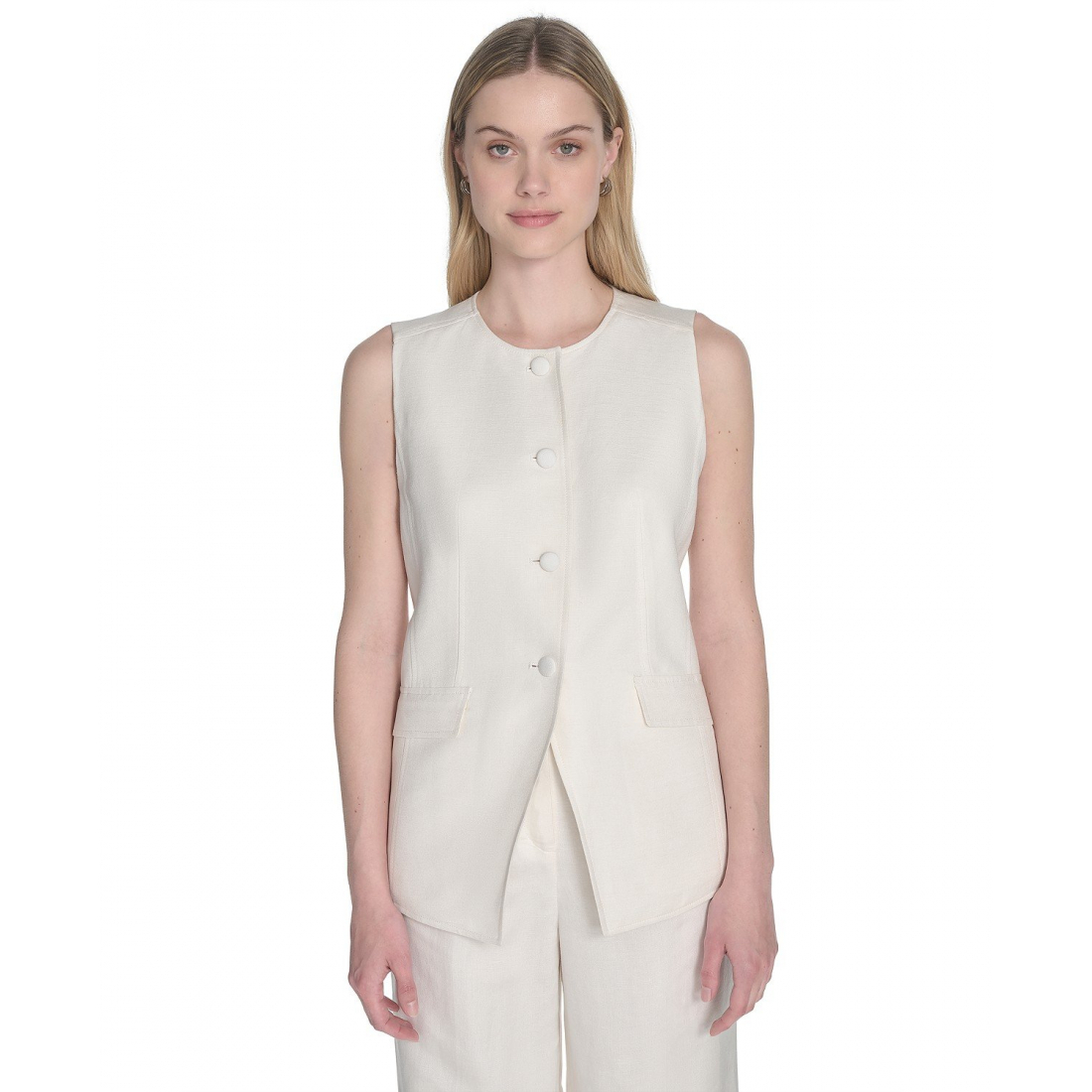 Femmes's 'Linen-Blend Collarless' Gilet
