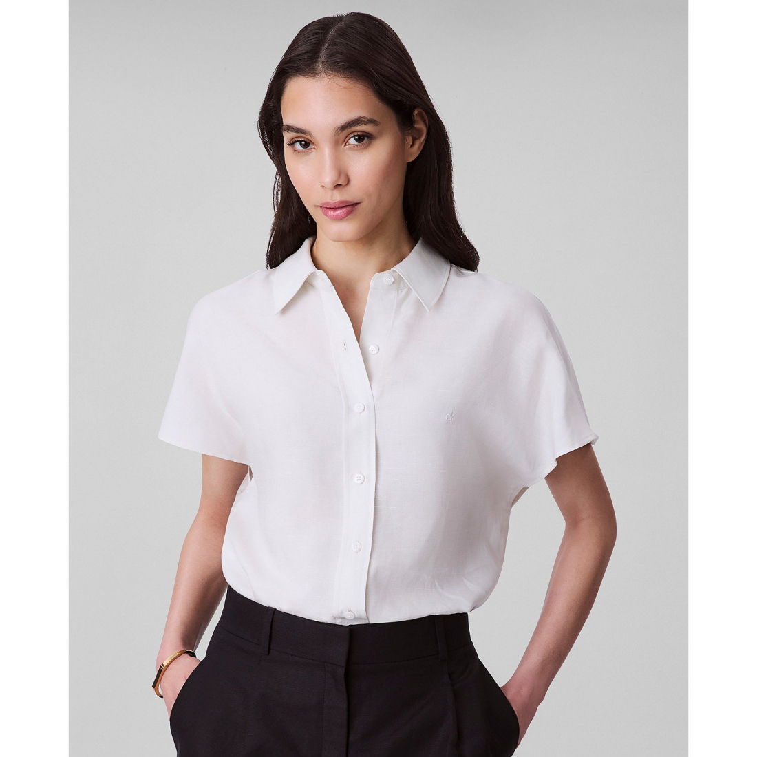 Femmes's 'Linen-Blend' Chemise à manches courtes