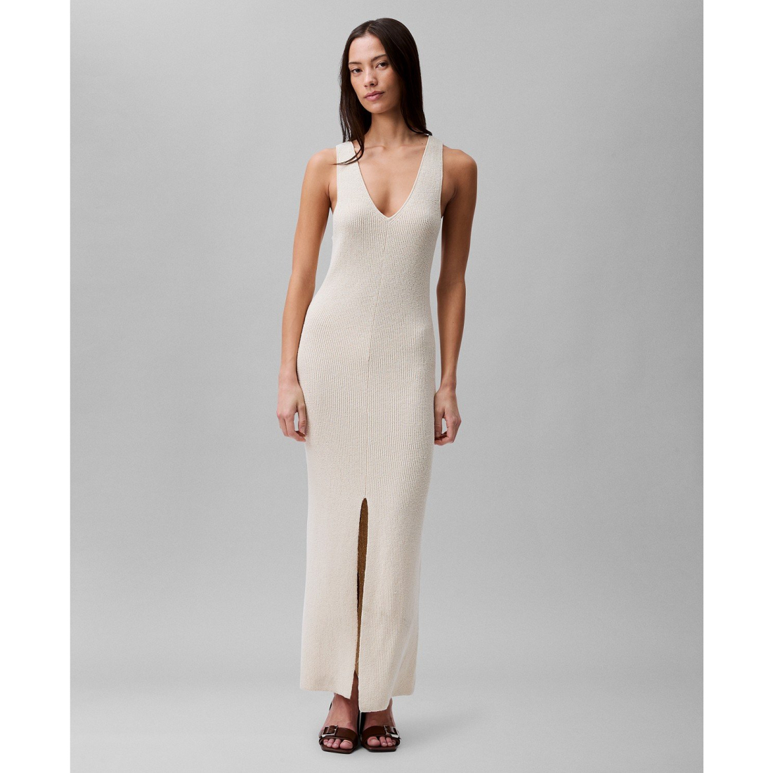 Femmes's 'Sleeveless V-Neck Rib Knit' Robe maxi