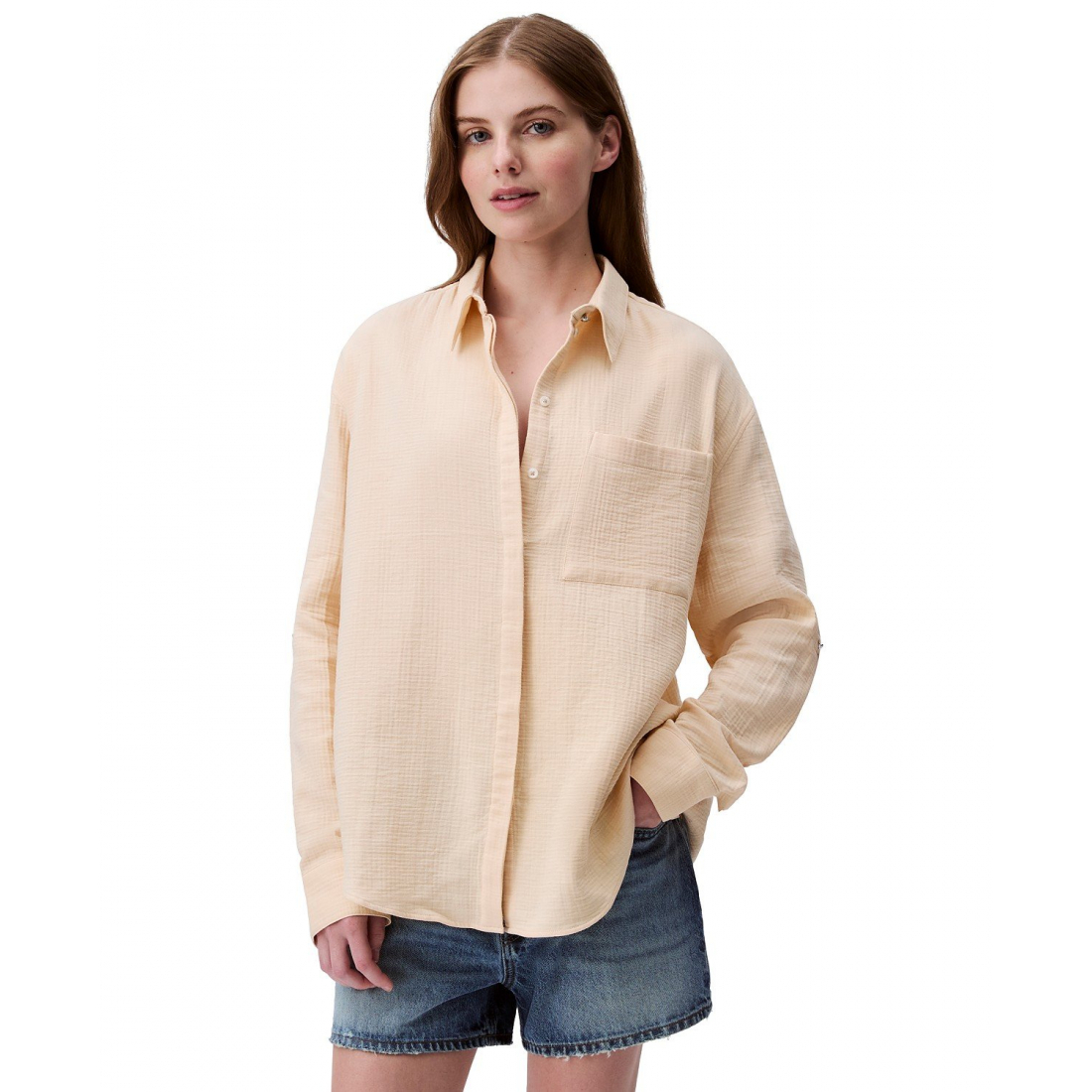 Femmes's 'Double Gauze Roll-Tab-Sleeve Button-Down' Chemise