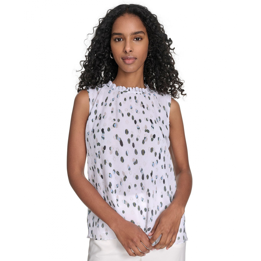 Femmes's 'Printed Ruffled-Neck Sleeveless' Blouse