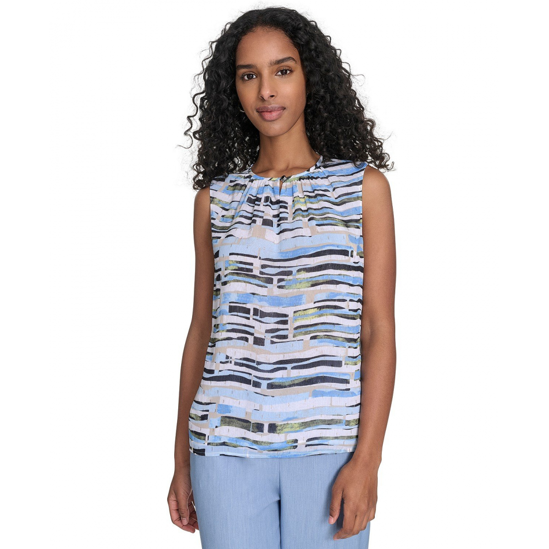 Femmes's 'Printed Keyhole-Neck Sleeveless' Blouse