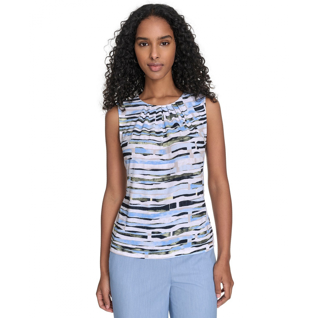 Femmes's 'Printed Pleated-Neck Sleeveless' Top