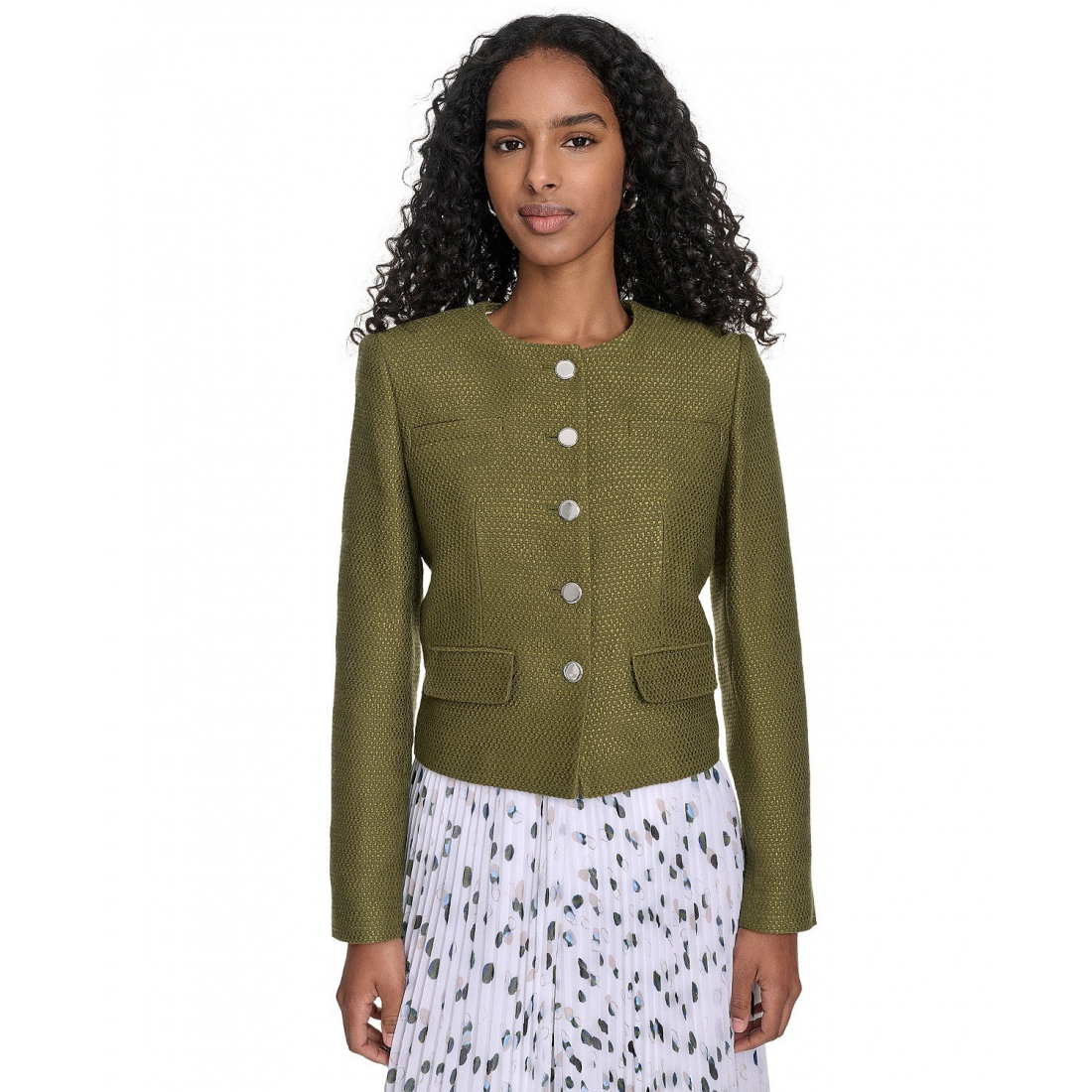 Femmes's 'Tweed Collarless Button-Front' Veste