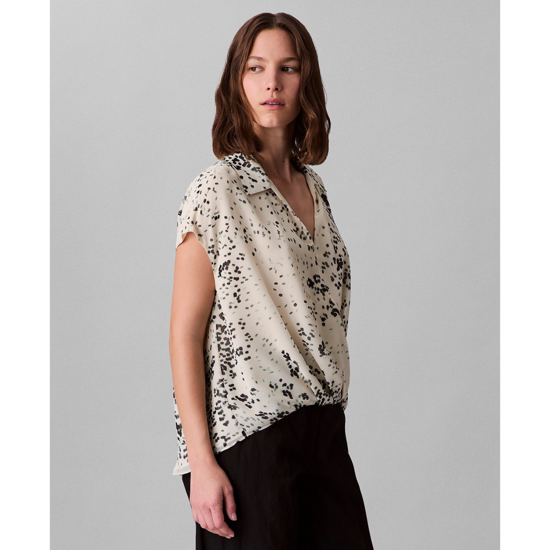 Top à manches courtes 'Printed Faux-Wrap' pour Femmes