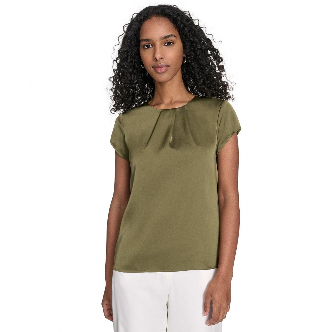Femmes's 'Cap Sleeve Satin Pleat-Neck' Blouse