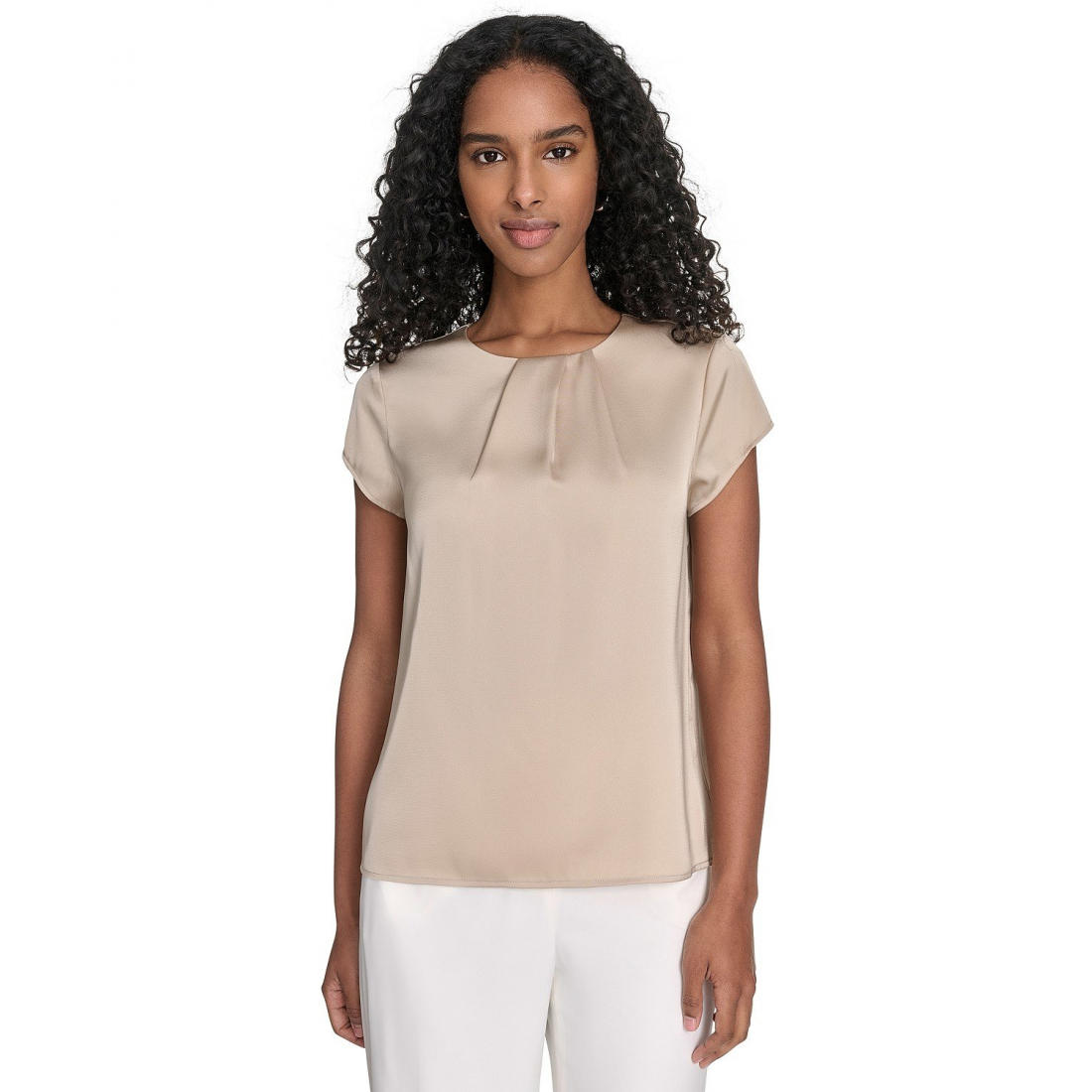Femmes's 'Cap Sleeve Satin Pleat-Neck' Blouse
