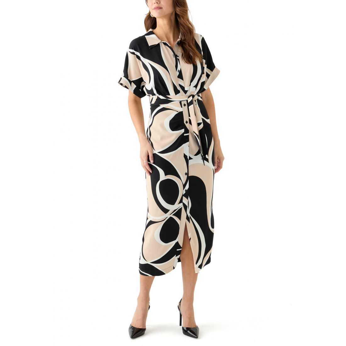 Robe ajustée et évasée 'Geo Printed Belted' pour Femmes