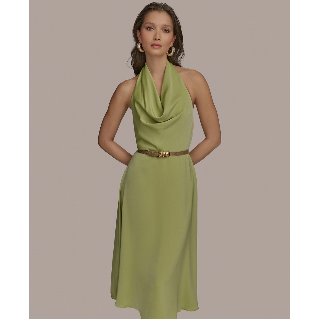 Women's 'Belted Halter A-Line' Midi Dress