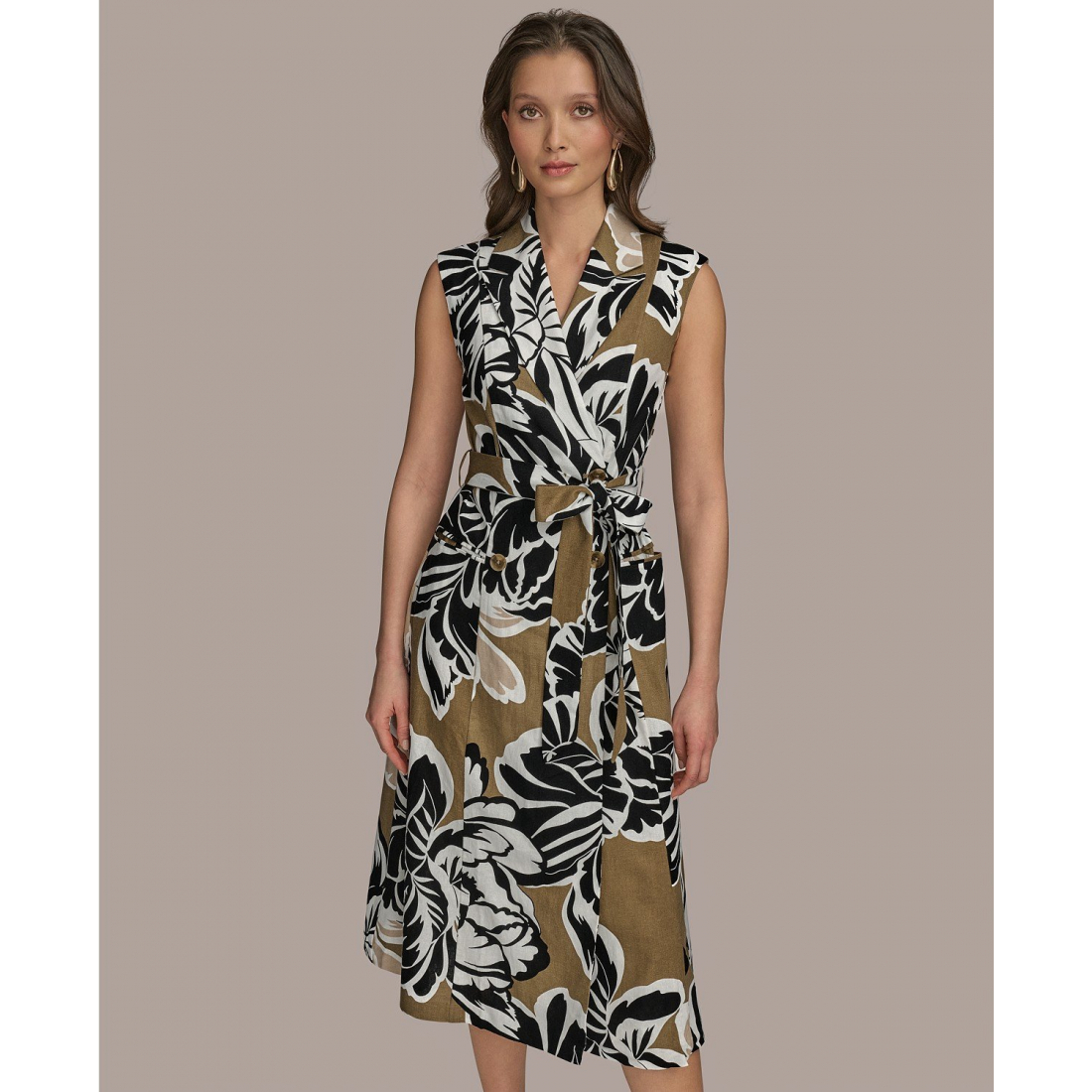 Women's 'Printed Faux-Wrap' Midi Dress
