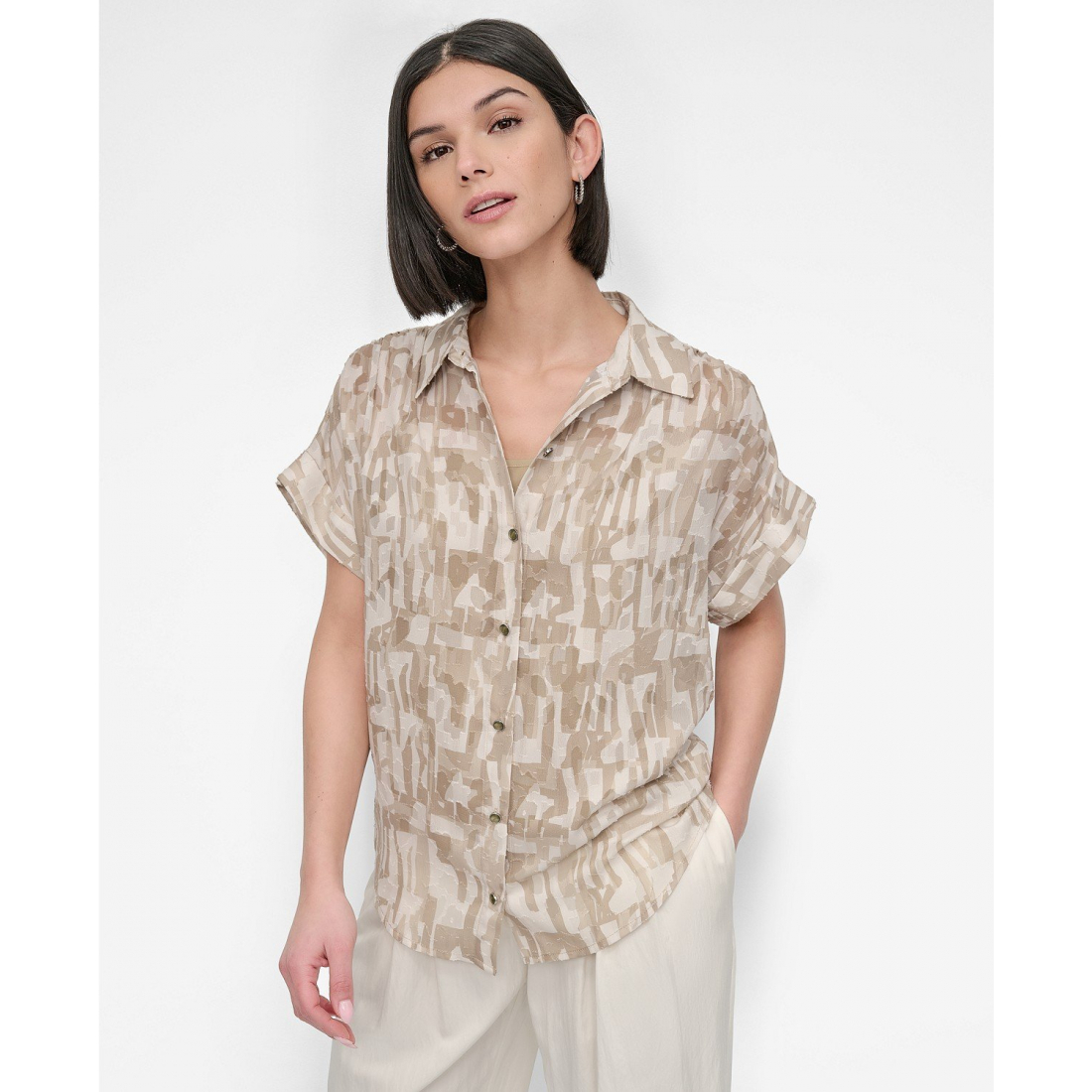 Chemise à manches courtes 'City Burnout Printed Button-Front' pour Femmes