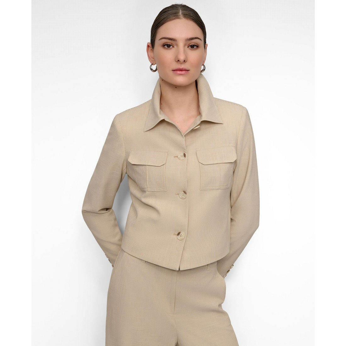 Veste courte 'Seersucker Button-Front Cropped' pour Femmes