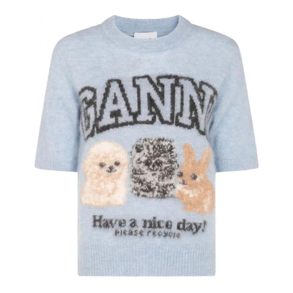 Top à manches courtes 'Intarsia-Knit' pour Femmes