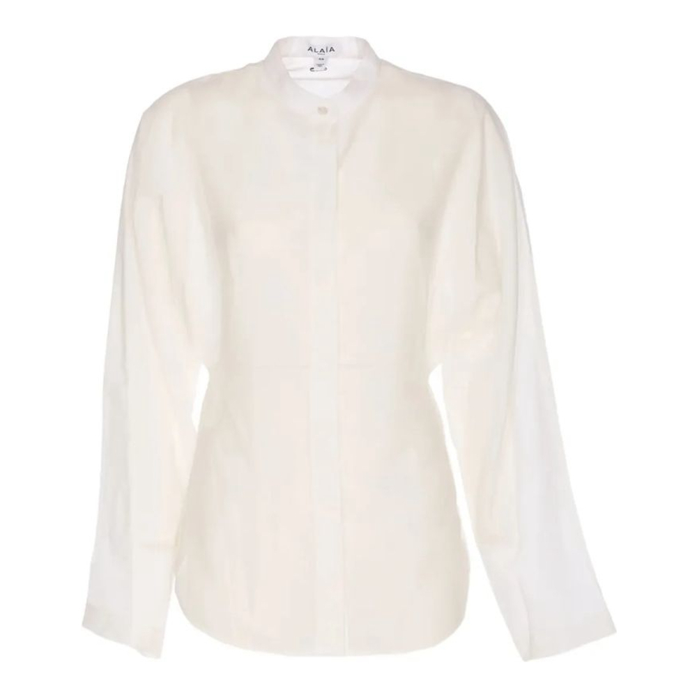 Blouse à manches longues 'Round-Hem Mandarin-Collar' pour Femmes