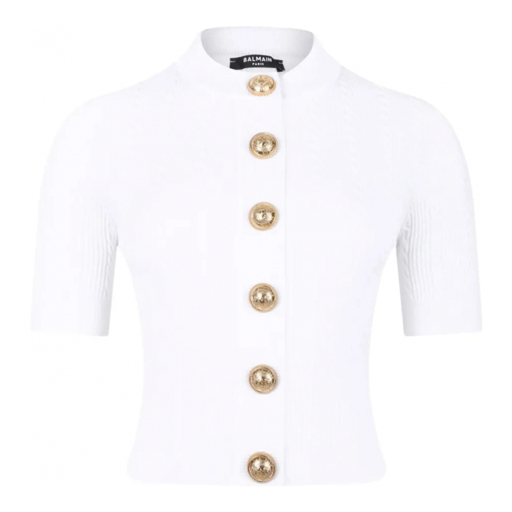 Top à manches courtes 'Ribbed Buttoned' pour Femmes