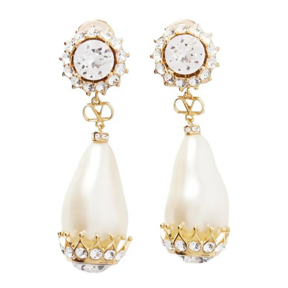 Women's 'VLogo Signature Crystal-Embellished Pearl' Earrings