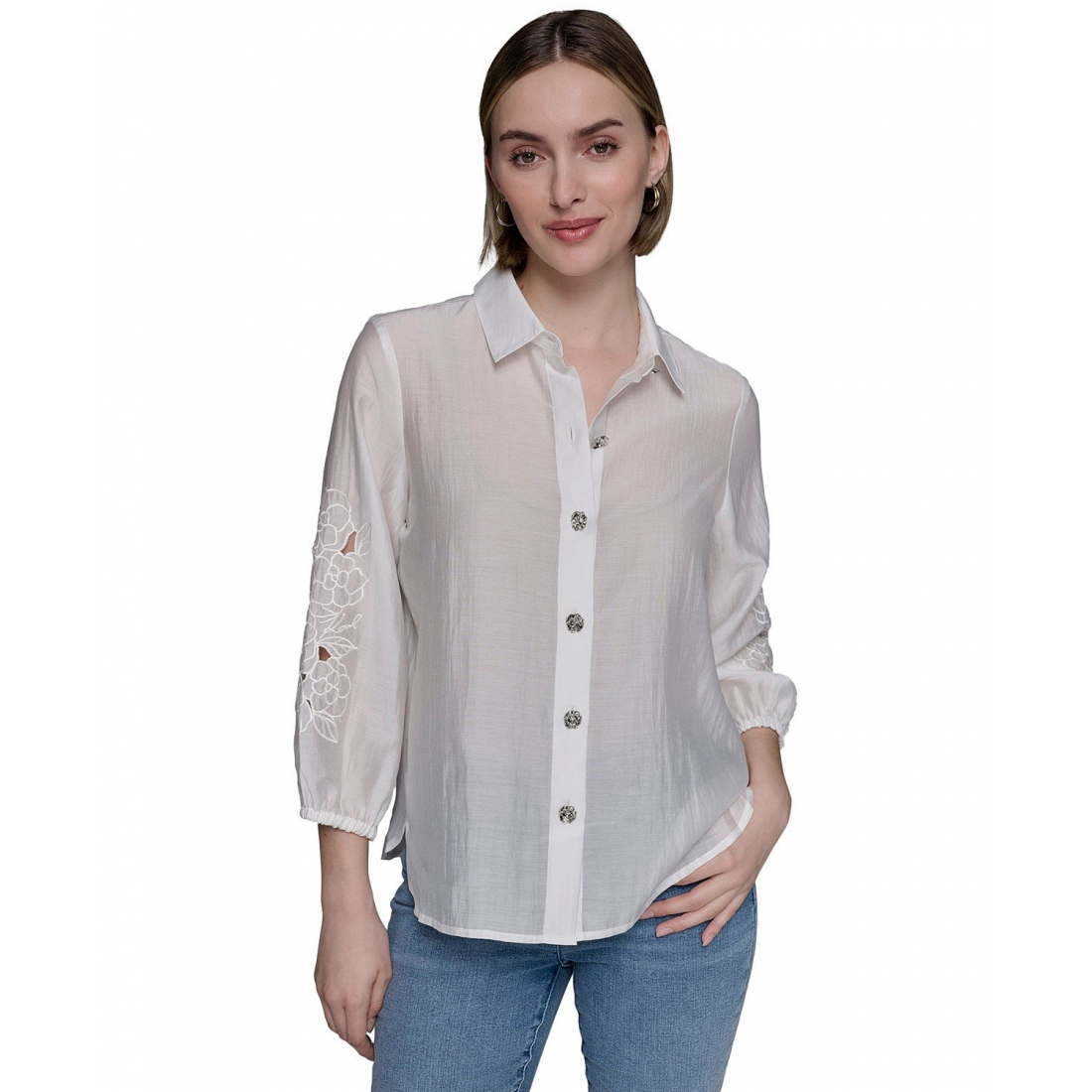 Women's 'Floral Cutout' Long Sleeve Blouse