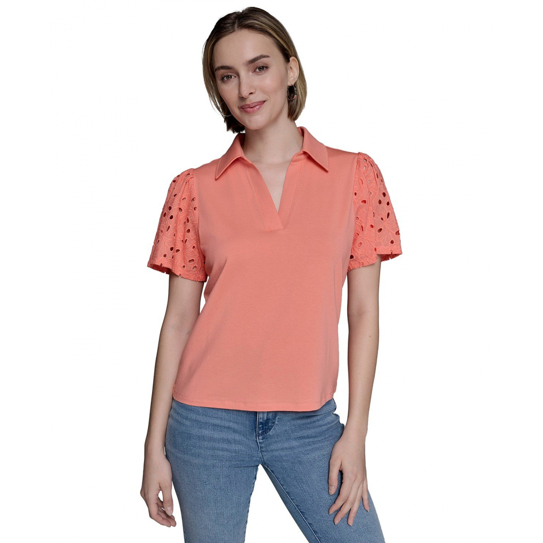 Top 'Mixed-Media Eyelet Knit' pour Femmes