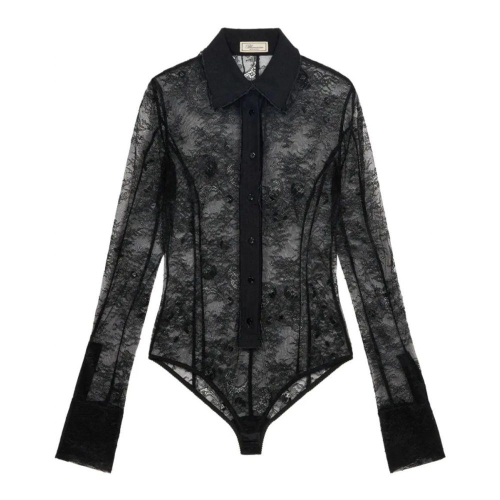Women's 'Lace-Panelled Shirt' Bodysuit