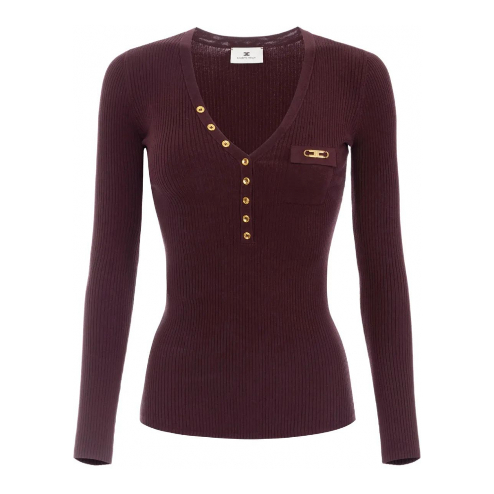 Top à manches longues 'Ribbed Button' pour Femmes