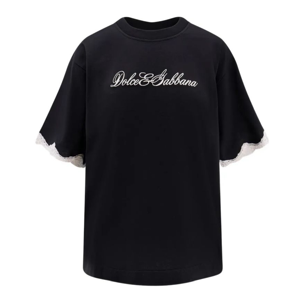 T-shirt 'Logo-Embroidered Lace-Trimmed' pour Femmes