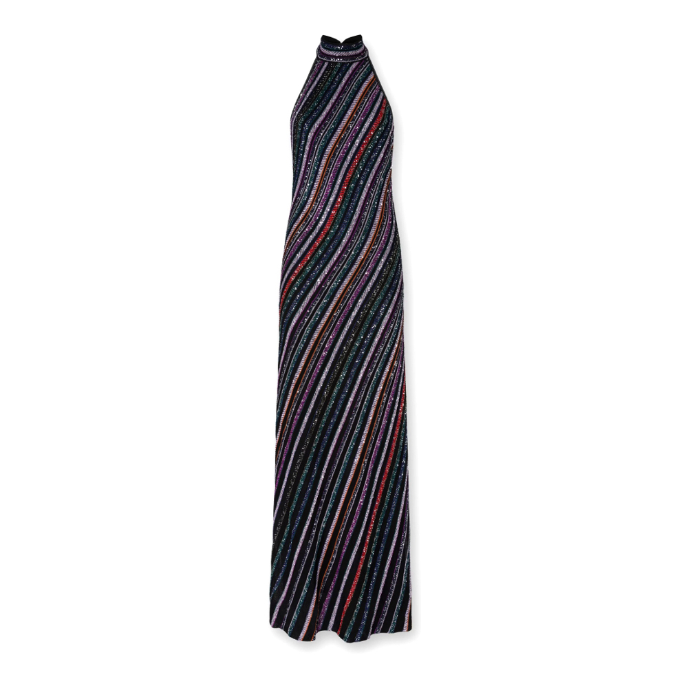 Women's 'Halter Neckline In Herringbone Stripe Knit' Long Dress