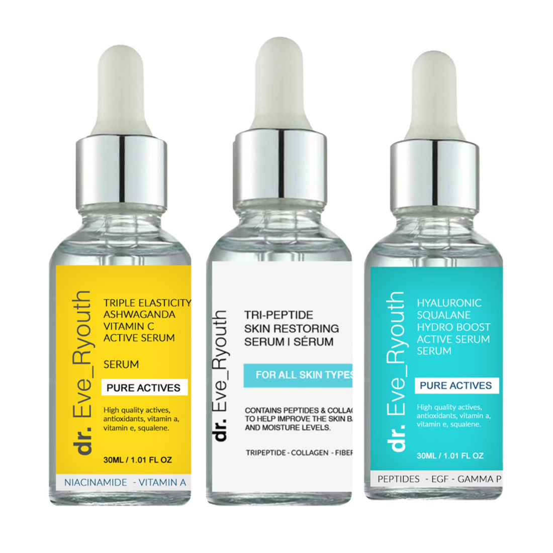 'Hyaluronic Acid Squalane Hydro Boost Active + Triple Elasticity' Serum-Set - 30 ml, 3 Stücke