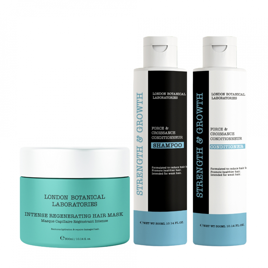 Set de soins capillaires 'Strength And Growth Shampoo + Strength And Growth Conditioner +' - 300 ml, 3 Pièces