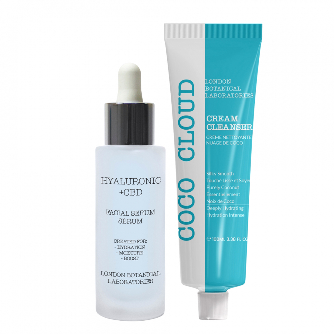 'Coco Cloud Cream Cleanser + Hyaluronic Acid + CBD Moisture Surge' SkinCare Set - 2 Pieces