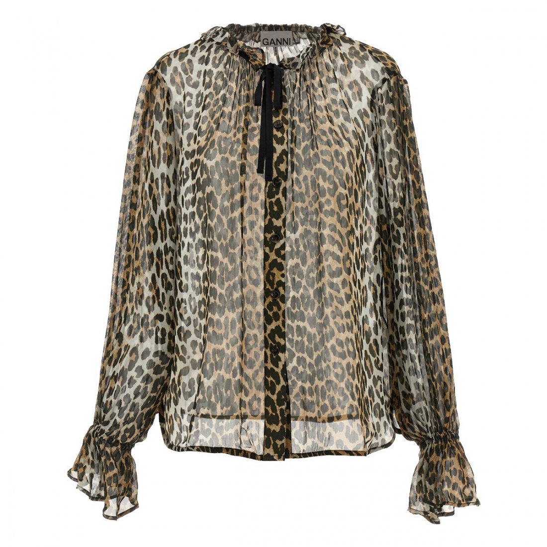 Chemise 'Leopard Print Chiffon Tie String' pour Femmes