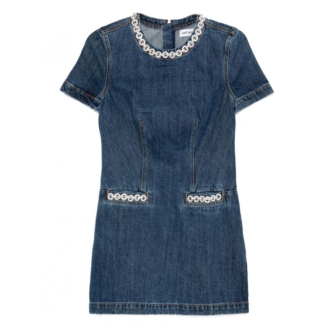 Robe mini 'Embellished-Pocket Denim' pour Femmes