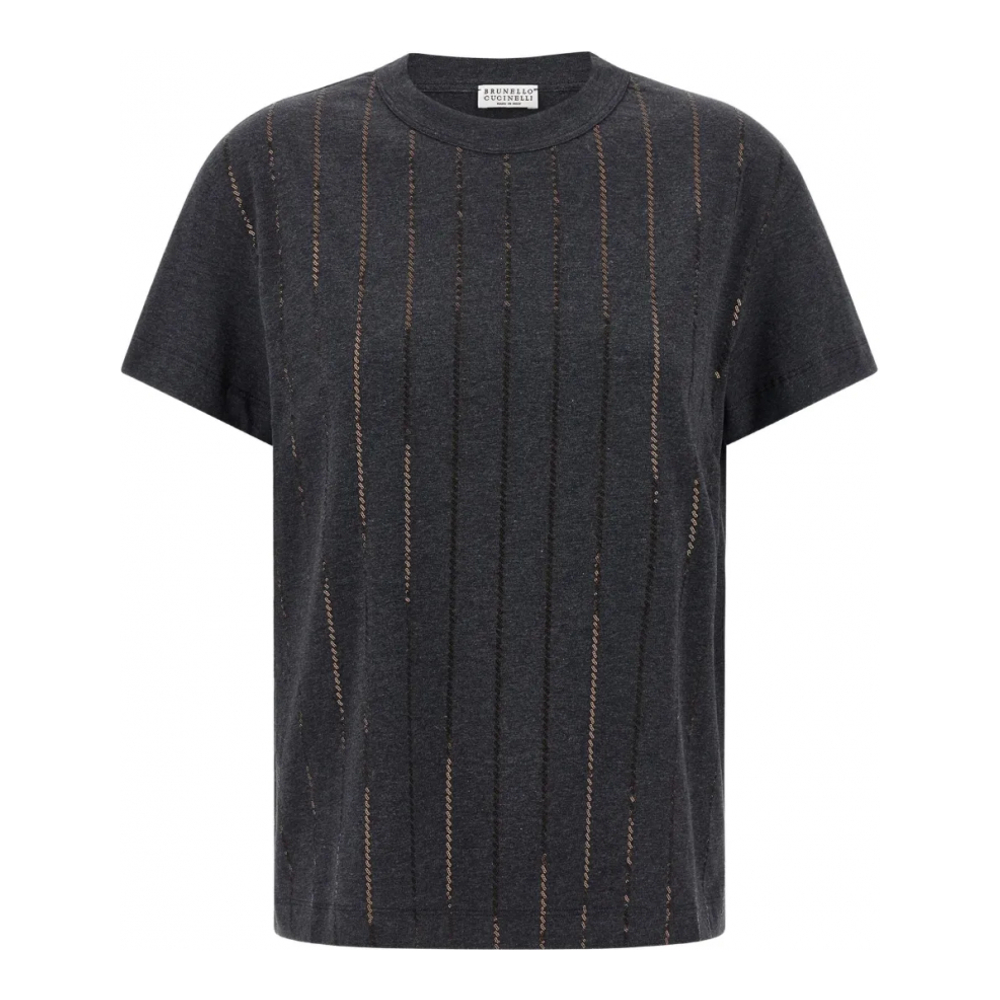 'Dazzling Chalk Stripe Embroidery' T-Shirt für Damen