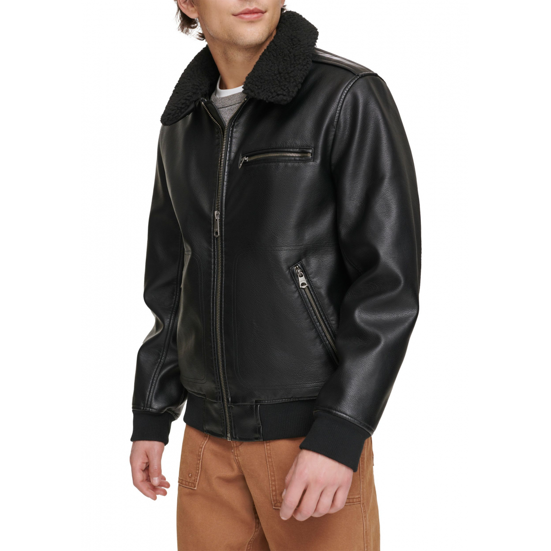 Blouson bomber 'Faux Sherpa Collar and Quilted Lining' pour Hommes