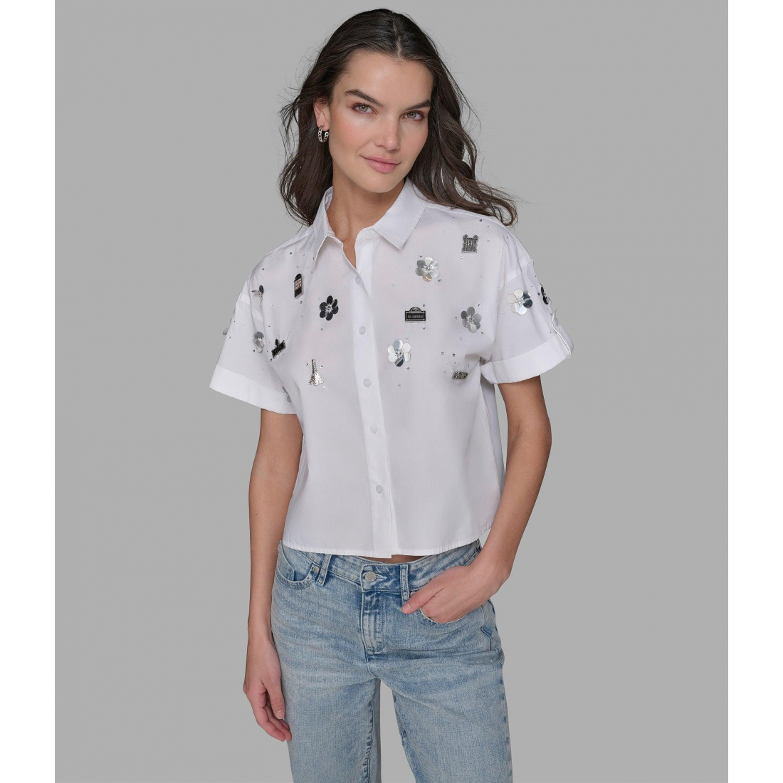 Chemise à manches courtes 'Crop Poplin With Rivet' pour Femmes