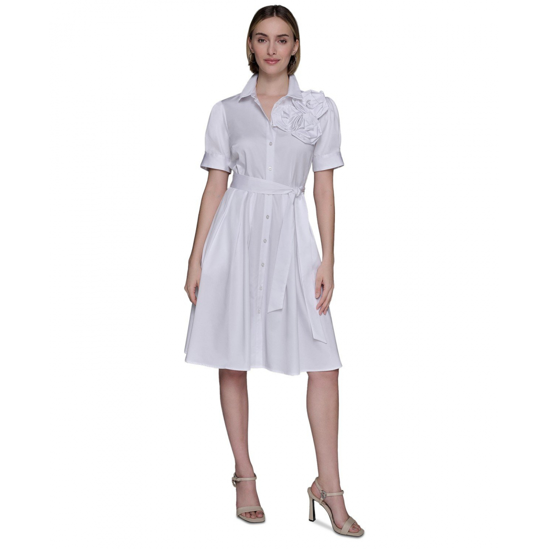 'Floral-Appliqué Cotton' Hemdkleid für Damen