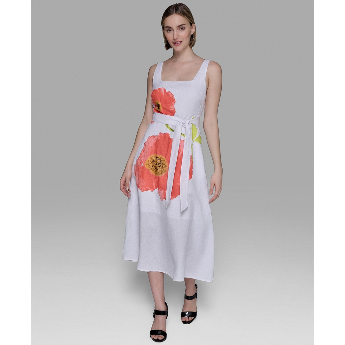 Robe A-line 'Floral-Print Linen-Blend' pour Femmes